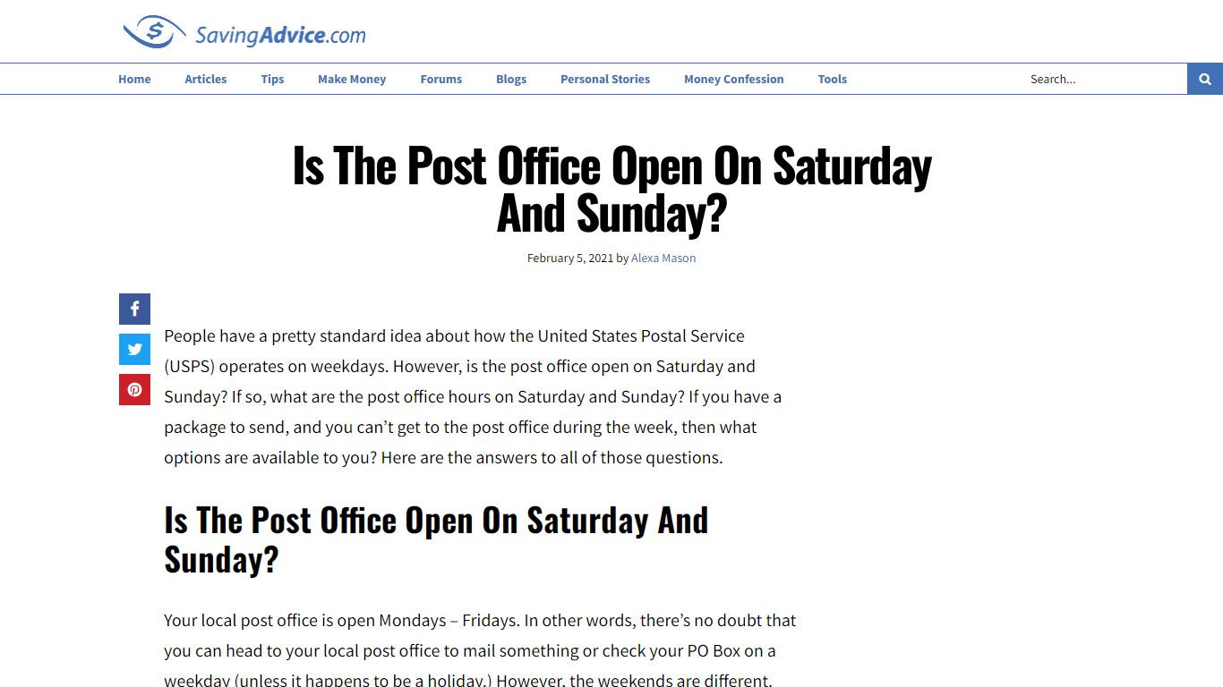 Is the Post Office Open on Saturday and Sunday?