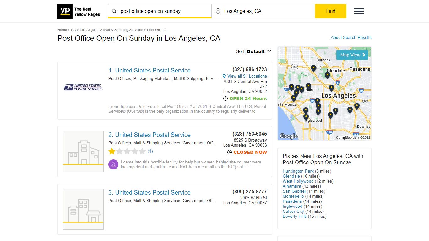 Post Office Open On Sunday in Los Angeles, CA - Yellow Pages